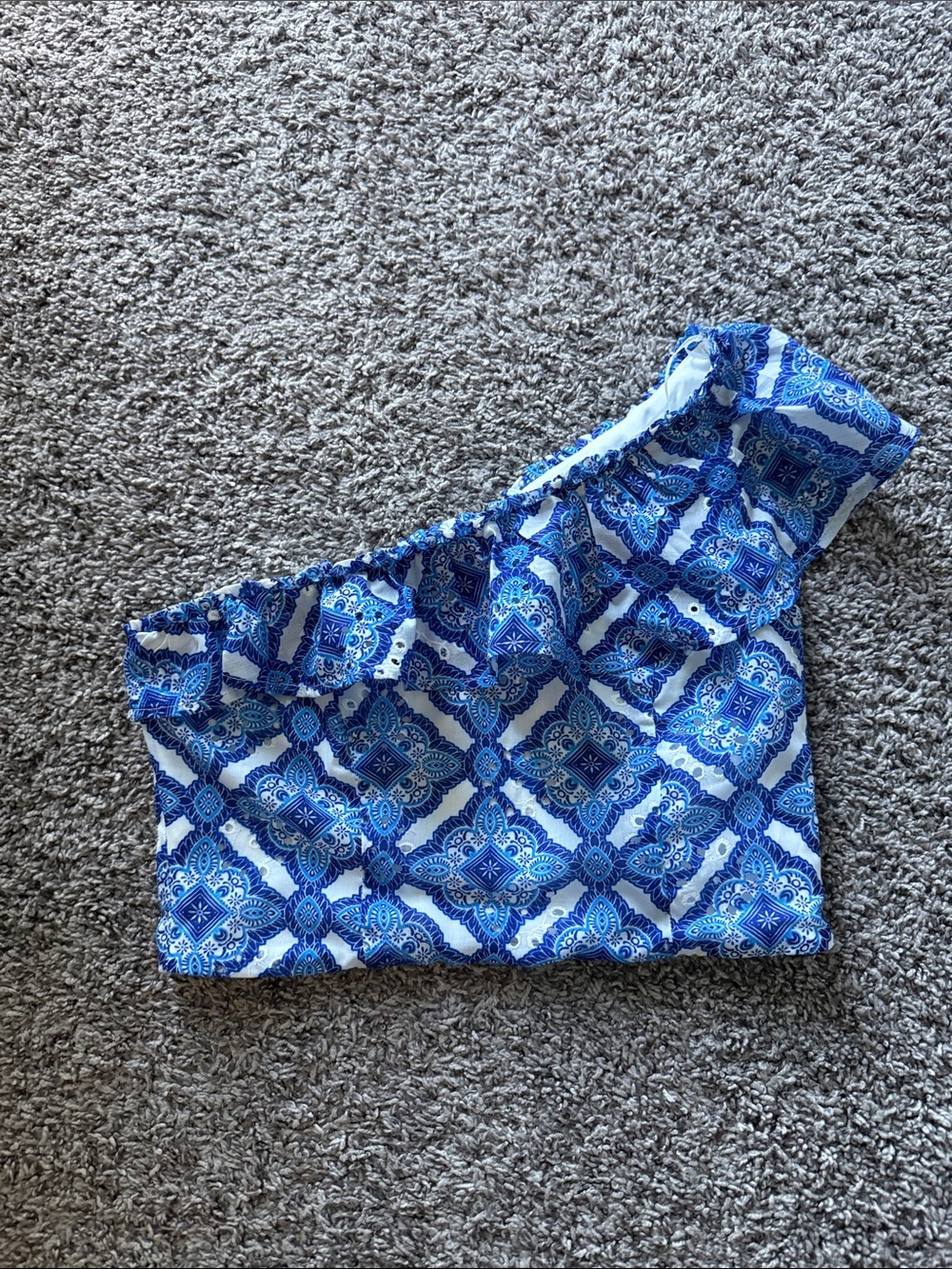miami Blue & White One-Shoulder Crop Top